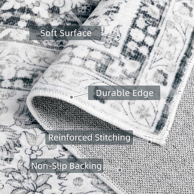 Deerly Grey Rug 6x9 Rugs for Living Room Distressed, Washable Area Rugs Non - Image 3