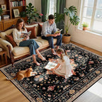 Area Rugs 6'x9' Washable Non-Slip, Floral Vintage Distress Print Pattern - Image 3
