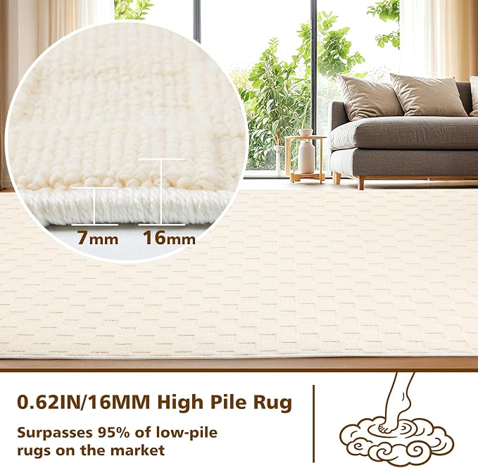 ANSSO Wool Rugs 8x10 for Living Room, 80% Merino Wool and 20% Cotton Soft - Image 7