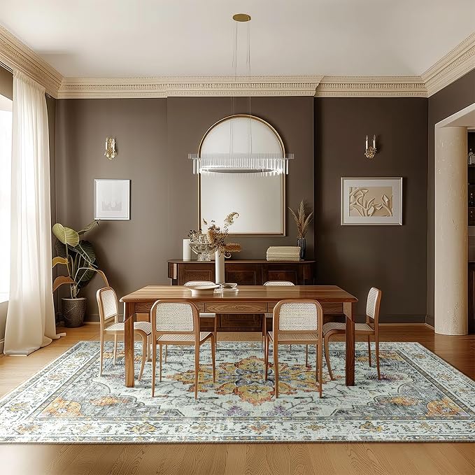 Area Rugs 6'x9' Washable Non-Slip, Floral Vintage Distress Print Pattern - Image 6