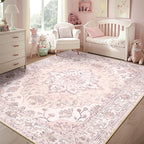 Area Rugs 5'x8' Washable Non-Slip, Floral Vintage Distress Print Pattern - Image 7