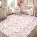 Area Rugs 5'x7' Washable Non-Slip, Floral Vintage Distress Print Pattern by RELEANY