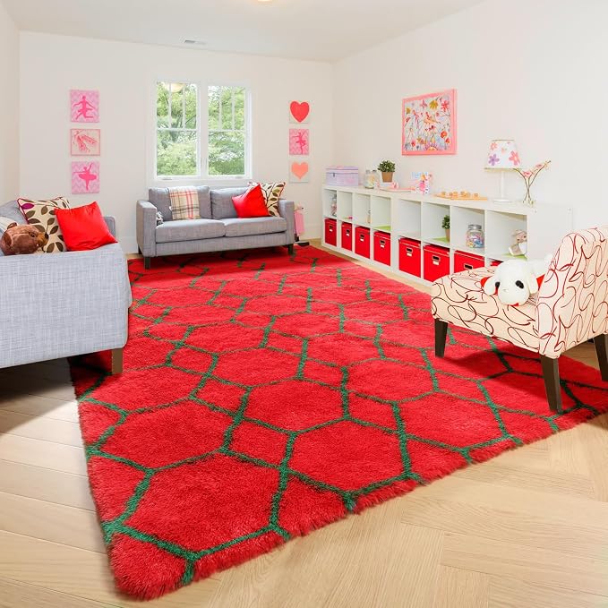 ONASAR Area Rugs for Living Room Bedroom, 5x8 Washable Fluffy Red and Dark - Image 9