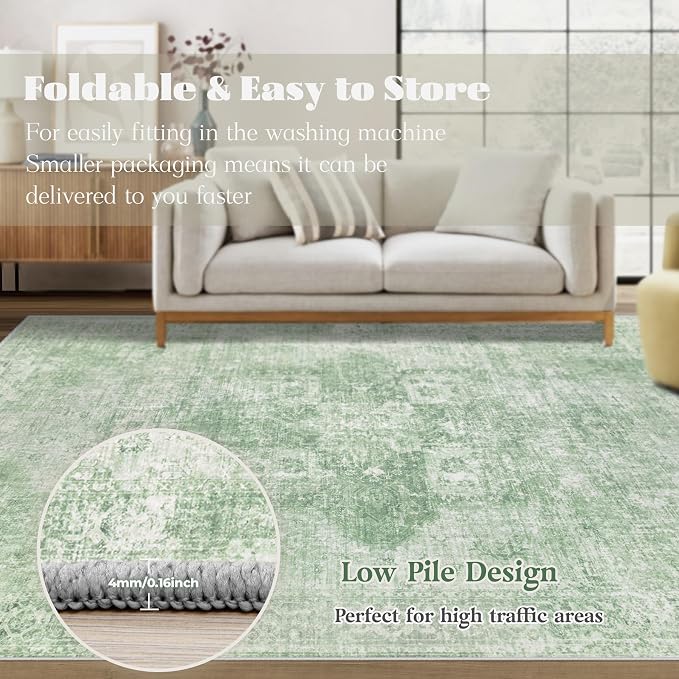 Area Rug 6x9 Washable Rug, Vintage Boho Medallion Rugs Non-Slip Soft Low Pile - Image 7