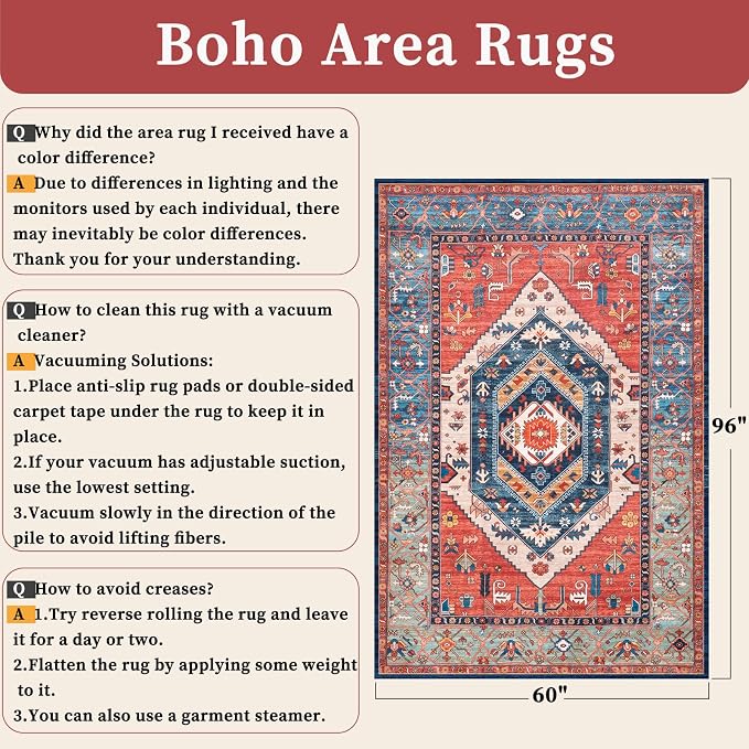 SERISSA 5x8 Area Rugs for Living Room, Large Washable Non-Slip Boho Rug - Image 2