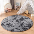 duduta Grey Plush Round Rug 4x4 ft, Tie Dye Gray Fluffy Shag Rugs by Duduta