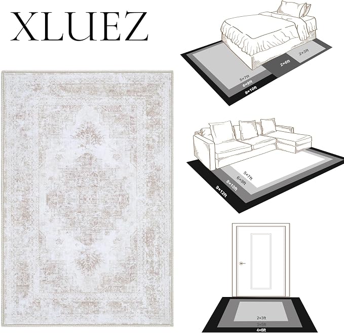 Area Rug 4x6 Vintage Rug, Machine Washable Vintage Distressed Medallion Rug - Image 8