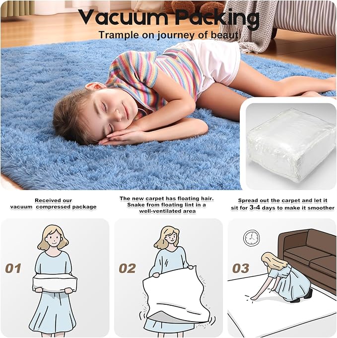 4x6 Blue Rugs for Bedroom Living Room, Fluffy Small Area Rug Soft Shag Carpet - Image 5