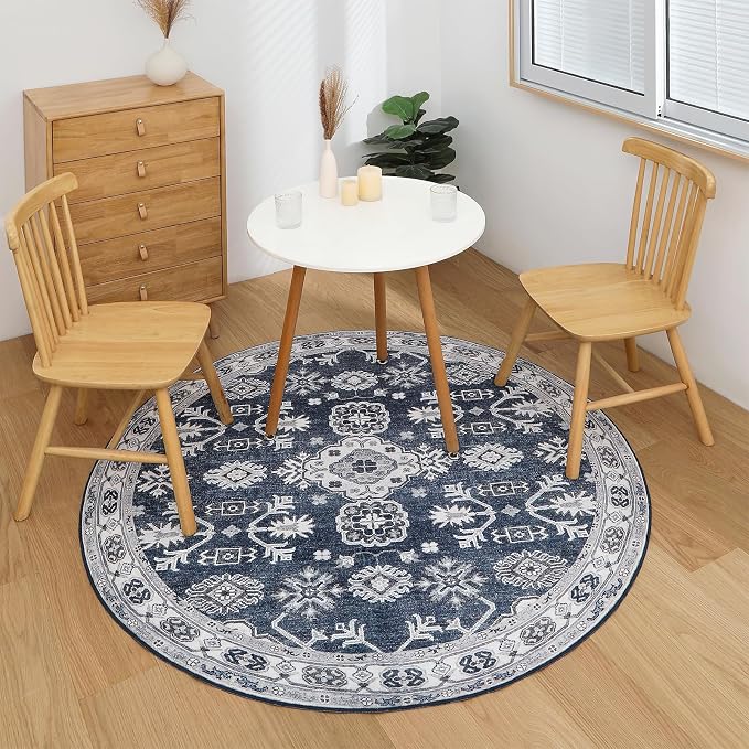VK VK·LIVING Round Washable Rug 5'Ft Vintage Machine Washable Area Rugs - Image 7