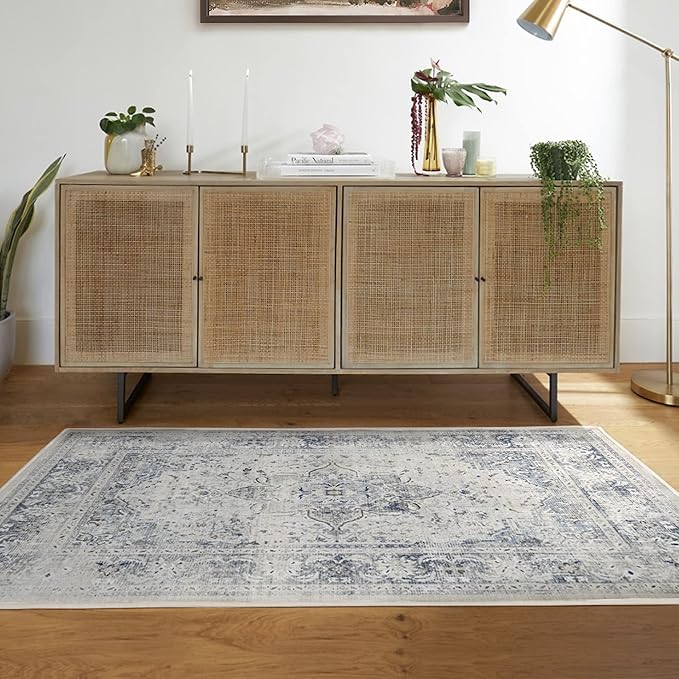 RUGGABLE Washable Vintage Area Rug – Sarrah Blue Quartz 4x6, Stain-Resistant by RUGGABLE