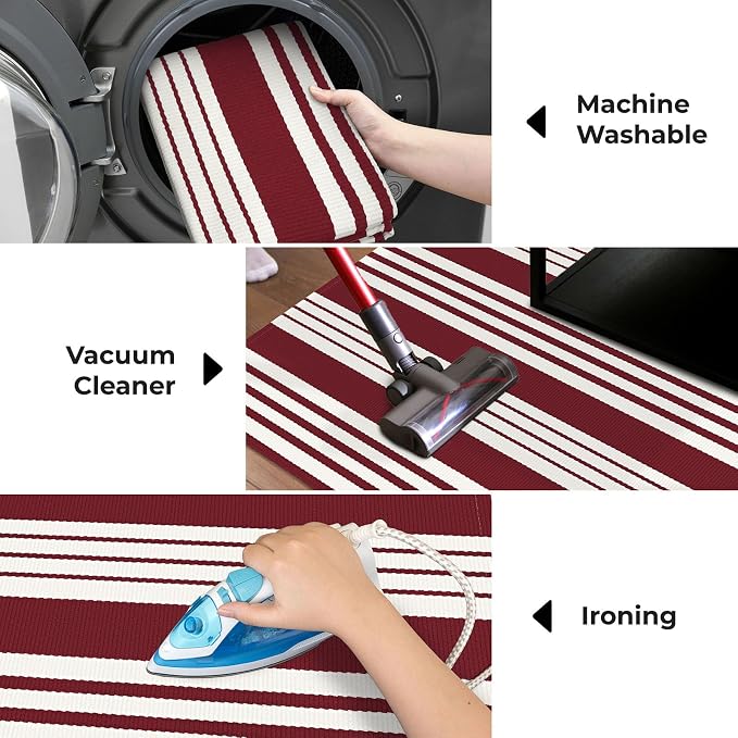 KOZYFLY Striped Outdoor Rug 4x6 Ft Red and White Christmas Front Door Rug Woven - Image 6