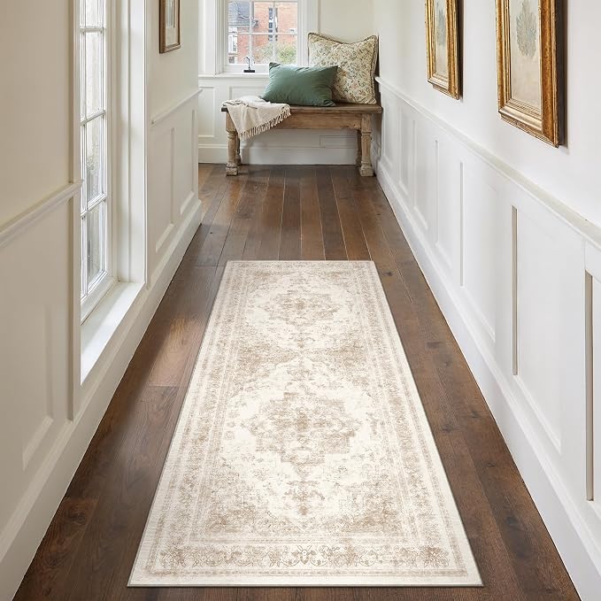 Runner Rug 2x6 Cream Hallway Washable Beige Carpet Non Slip Vintage Medallion by PureCozy