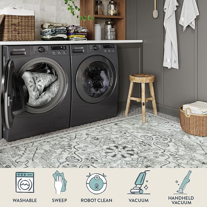Lahome Washable Runner Rug 2x5, Bohemian Laundry Room Rug Low Pile Bathroom - Image 4