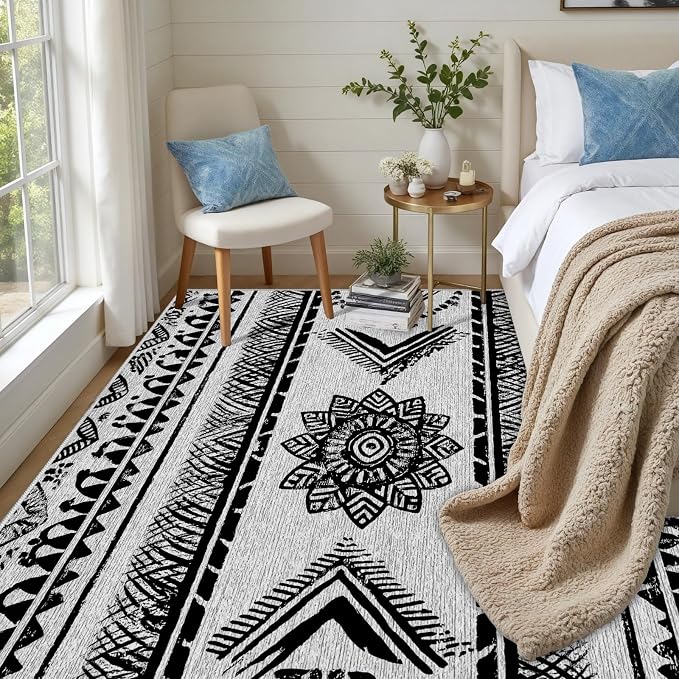 Area Rugs Moroccan for Living Room 6x8, Washable Non-Slip Boho Rug, Neutral - Image 3