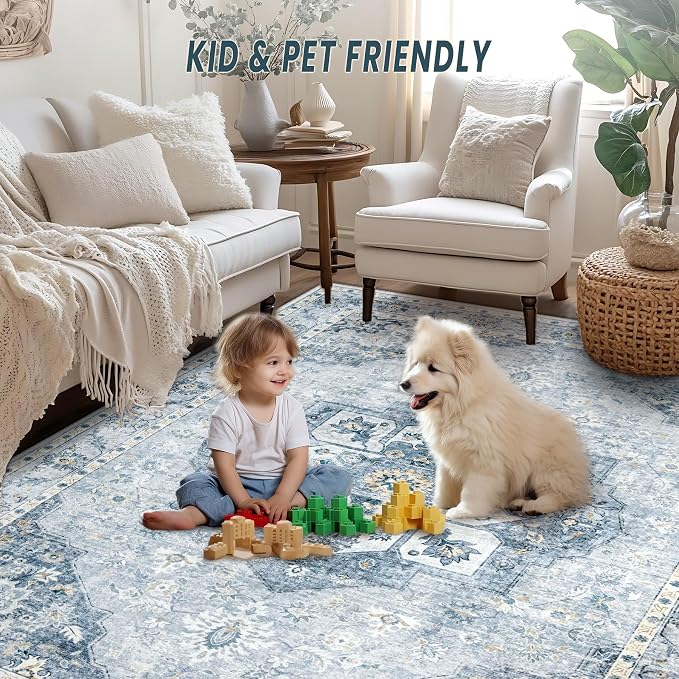 5x7 Area Rugs Washable Rugs for Living Room, Vintage Boho Rug Non-Slip Soft - Image 5