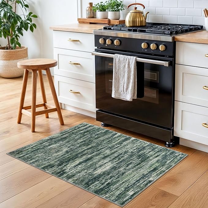 2x3 Modern Abstract Rug for Entryway, Dark Green Super Soft Small Area Rug - Image 3