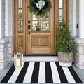 KOZYFLY Black and White Area Rug 27.5x43 Inches Striped Front Door Rug Cotton by KOZYFLY