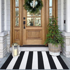 KOZYFLY Black and White Area Rug 27.5x43 Inches Striped Front Door Rug Cotton by KOZYFLY