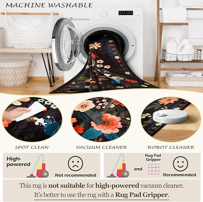 Floral 6ft Area Rug Machine Washable Soft Print Boho Carpet Non Slip Doormat - Image 5
