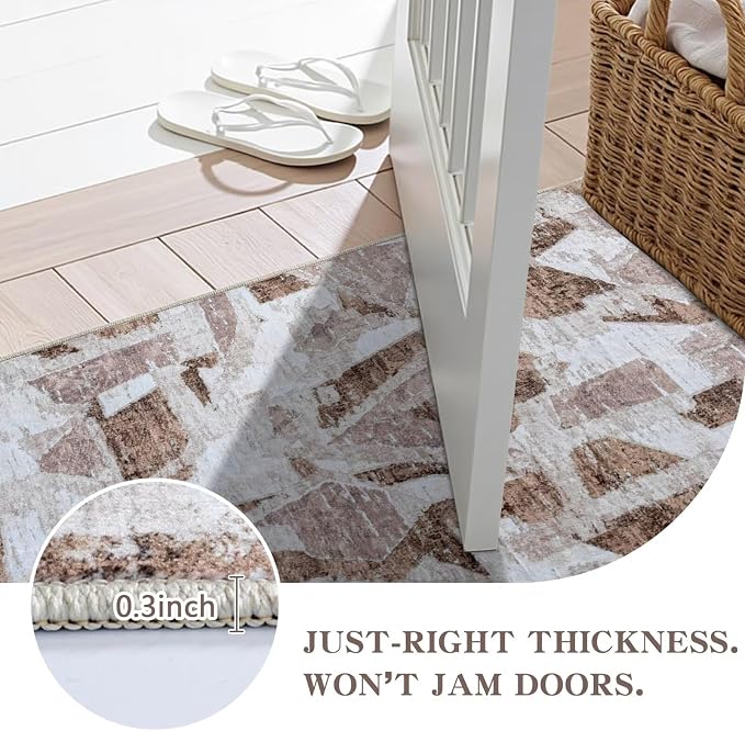 Modern Abstract Door Mat Indoor Entrance 2X3 Brown Rug Washable, Non-Slip Small - Image 2