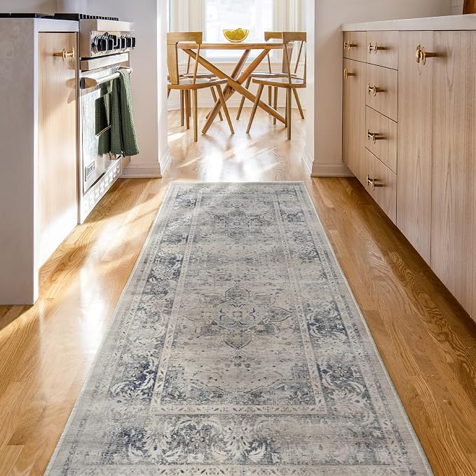 RUGGABLE Washable Vintage Runner Rug – Sarrah Blue Quartz 2.5x7, Stain-Resistant - Image 8