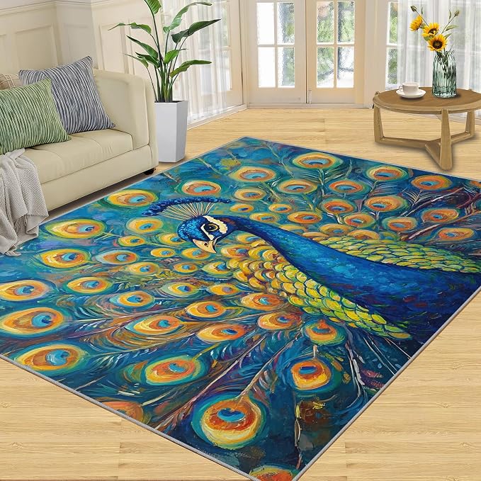 Peacock Area Rug 4x6-4x6 Rug, Wonderful Peacock Rugs - Image 2
