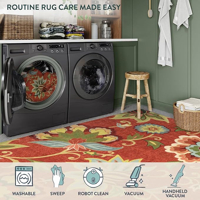 Lahome Floral Washable Rugs 5x7, Carpets - Image 5