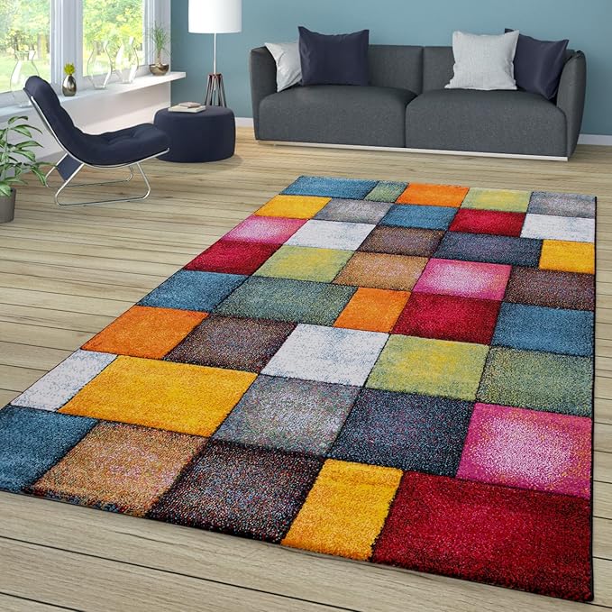 Paco Home Colorful Living Room Rug Checkered Design by PacoHome