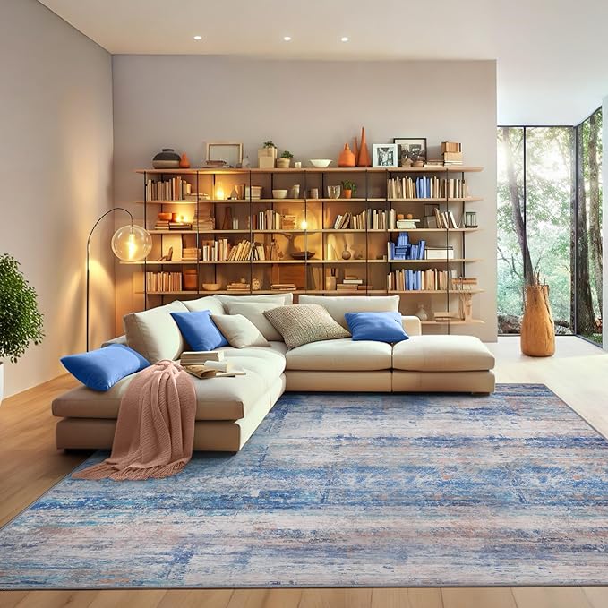 Abstract 3x5 Area Rug for Living Room Bedroom Entryway Blue - Image 3