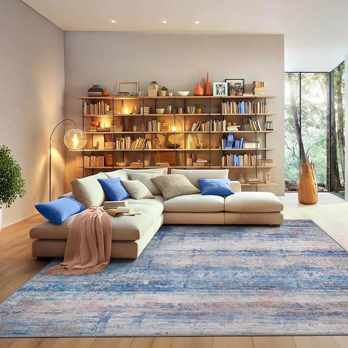 Abstract 5x7 Area Rug for Living Room Dining Room Office Bedroom Blue - Image 2
