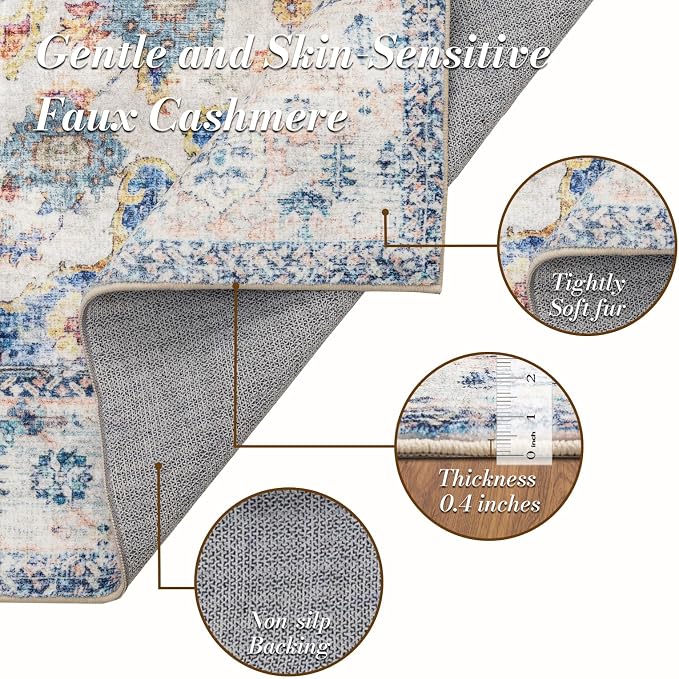 Area Rug 5×7, Vintage Boho Rug, Ultra-Soft Low Pile, Non Slip, Stain Resistant - Image 4