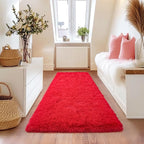 Red Runner Rug for Hallway, Bedroom Bedside Plush Rugs, Non Slip Fluffy Shaggy - Image 2