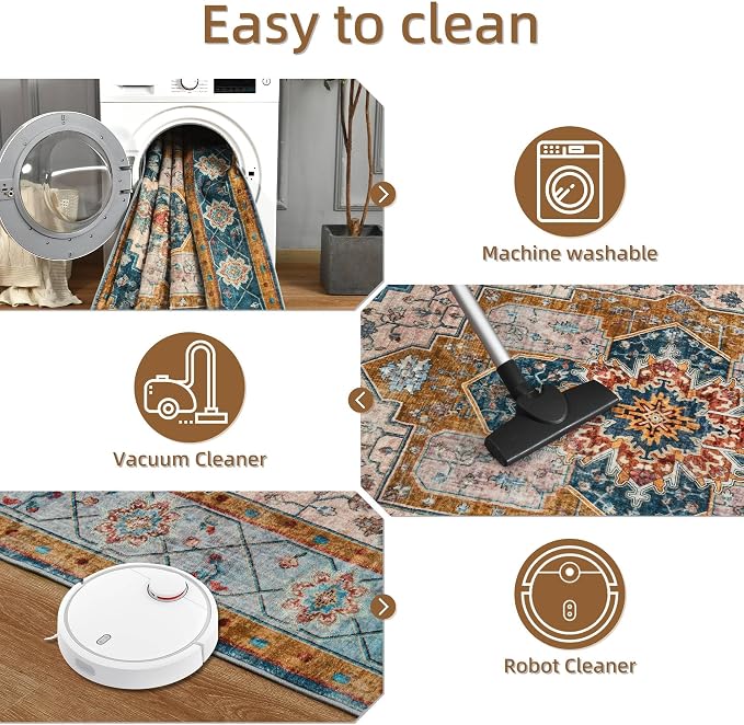 YJ.GWL Area Rugs for Living Room 6x9 Machine Washable Rugs, Non Slip Floral - Image 9