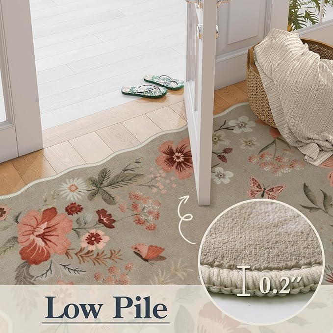 Lahome Floral Washable Kitchen Rug, Ultra-Thin Fall Door Mat, Indoor Entrance - Image 5