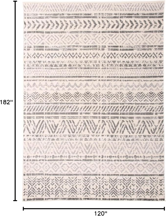 Rugshop Geometric Boho Area Rug – Gray Tribal Pattern, Dining Room - Image 2