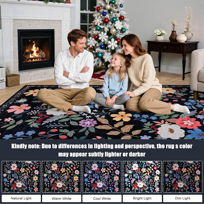 10x14 Area Rugs for Living Room: Floral Washable Rug Vintage Large Soft Boho - Image 9