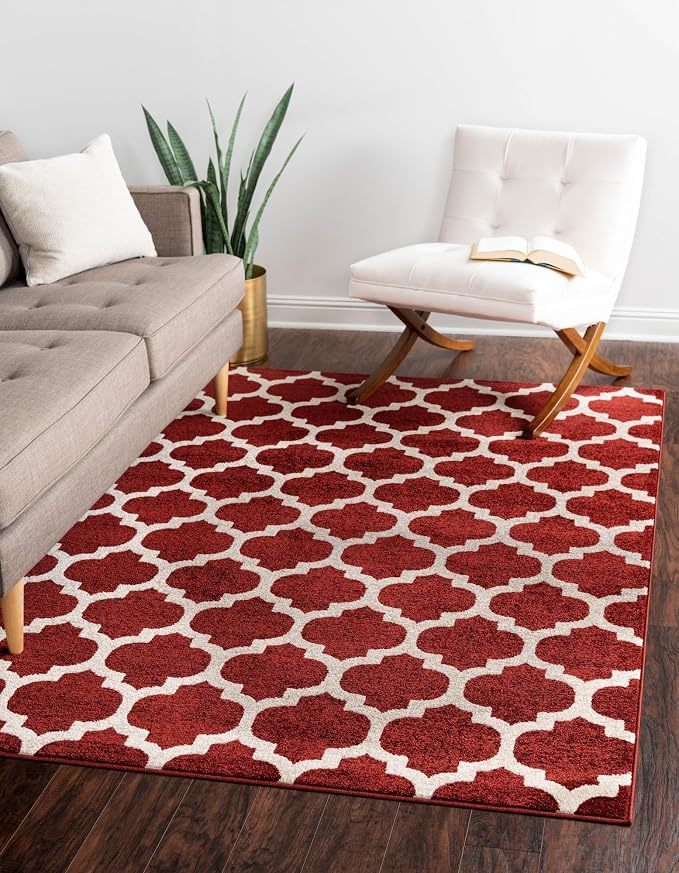 Rugs.com Lattice Collection Rug – 8x11 Dark Terracotta Medium-Pile Rug Perfect by Rugscom