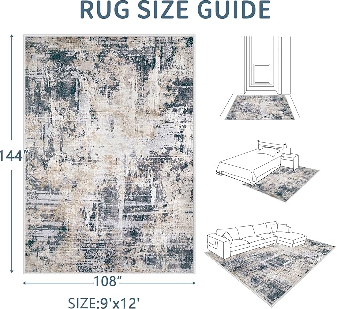 Area Rugs 9x12 Living Room: Washable Rug Modern Abstract Large Rugs Soft Non - Image 2