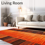 Flatwoven High Traffic Area Rug 8x10, Burnt Orange Copper Fiery Abstract Shape - Image 2