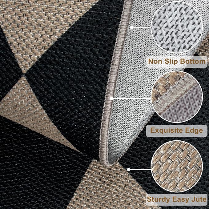 Easy Jute Checkered Runner Rug, 2x6 Black Modern Washable Rugs Runner - Image 2