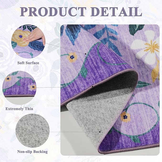 DUKINO 2x3 Rugs for Entryway, Floral Indoor Washable Door Mat, Non Slip Boho - Image 4