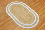 Oval Rug 5x7 Kilim Rug Natural Oval Jute Thick 0.27" Solid Design Beige White - Image 7