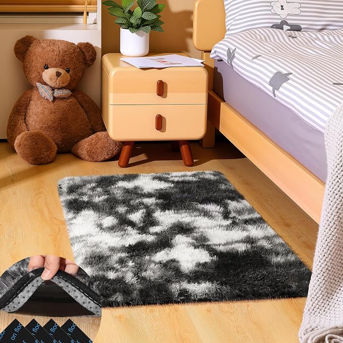 Black and White Rugs for Bedroom, 2x3 Fluffy Small Area Rugs for Living Room by Unknown