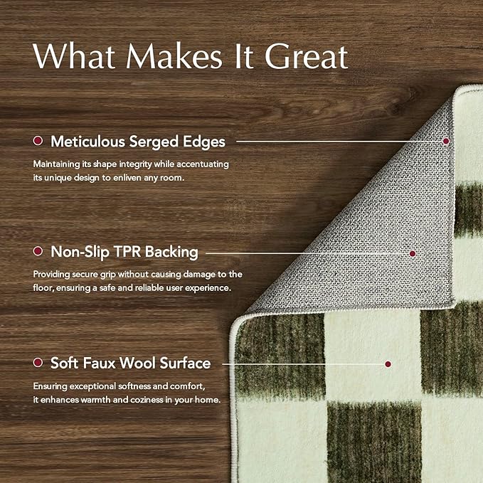 EVERGRACE Checkered Plaid Area Rug 2x6, Soft Christmas Faux Wool Rugs Washable - Image 3
