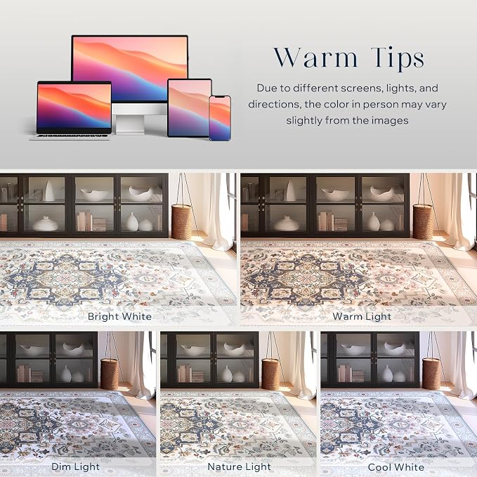 Phantoscope Washable Area Rug 9'x12' Non-Slip, Vintage Boho Rugs - Image 8