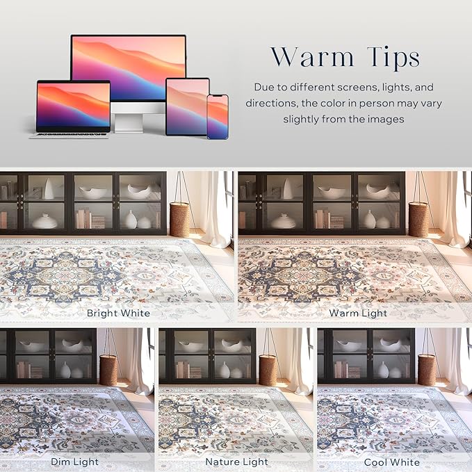Phantoscope Washable Area Rug 4'x6' Non-Slip, Vintage Boho Rugs - Image 9
