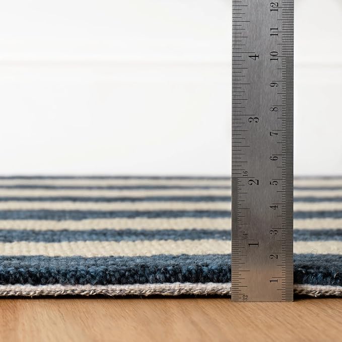 Dash & Albert Silas Stripe Navy Hand Micro Hooked Wool Rug, 5 X 8 Feet - Image 4