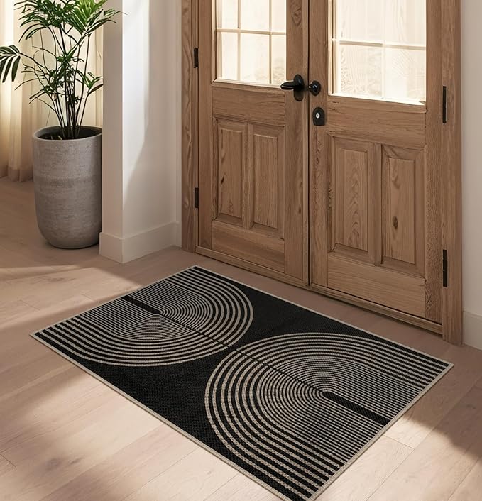 Easy Jute Rainbow Entryway Rug, 2.6x4 Black Washable Non-Slip Indoor Outdoor by Rugalia