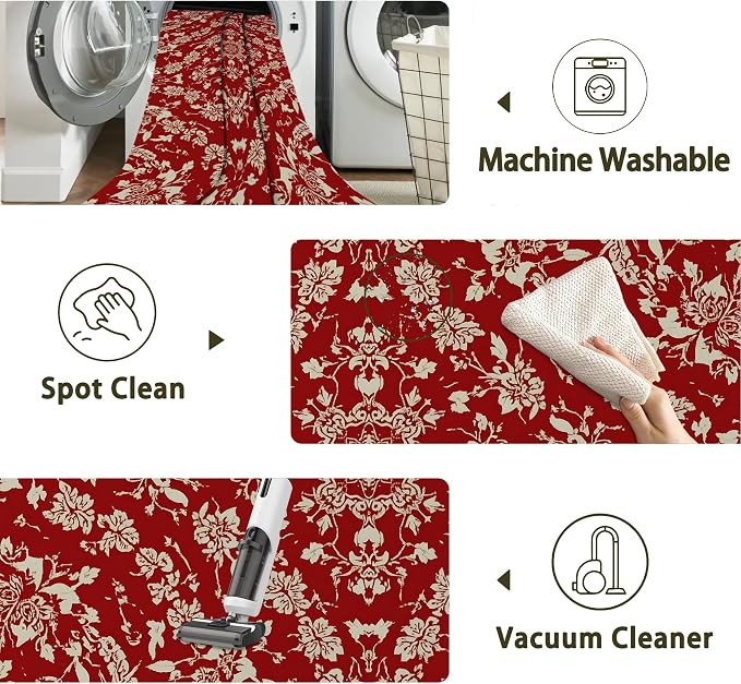 Red Flower Carpet for Living Room, 3x5 Non-Slip Washable Low Pile Abstract - Image 3