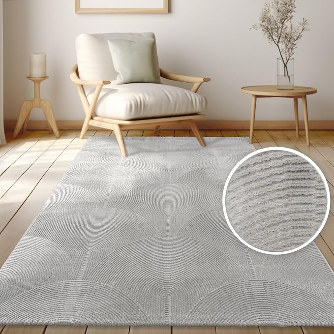 Paco Home Modern Area Rug with Minimalist Arched Lines in Neutral Grey - Image 2